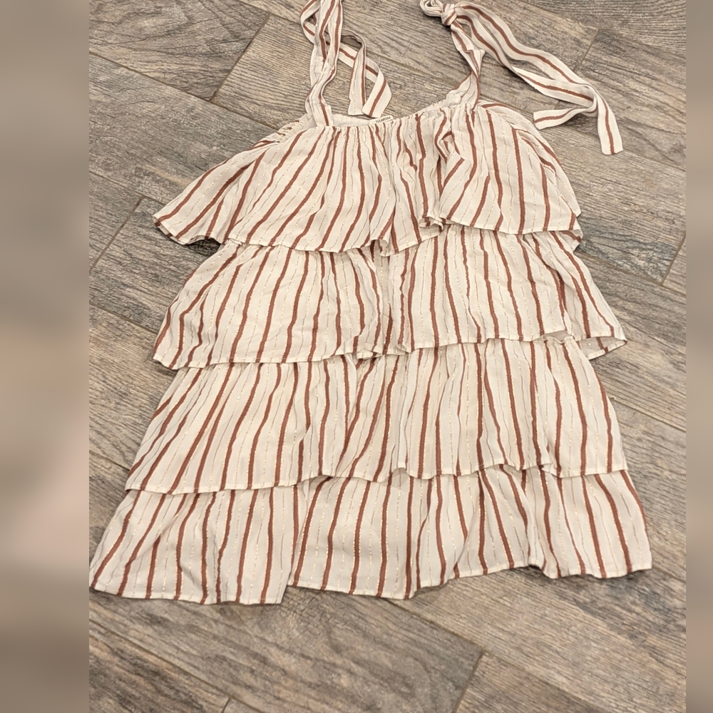 Revolve Tularosa Metallic Striped Tiered Ruffle Mini Adjustable Dress Size Small